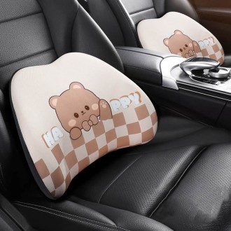 Cartoon Bear Memory Foam Car Headrest and Lumbar Support Set